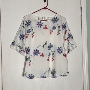 Bohemian Semi Sheer Floral Blouse Coastal Grandma Size L